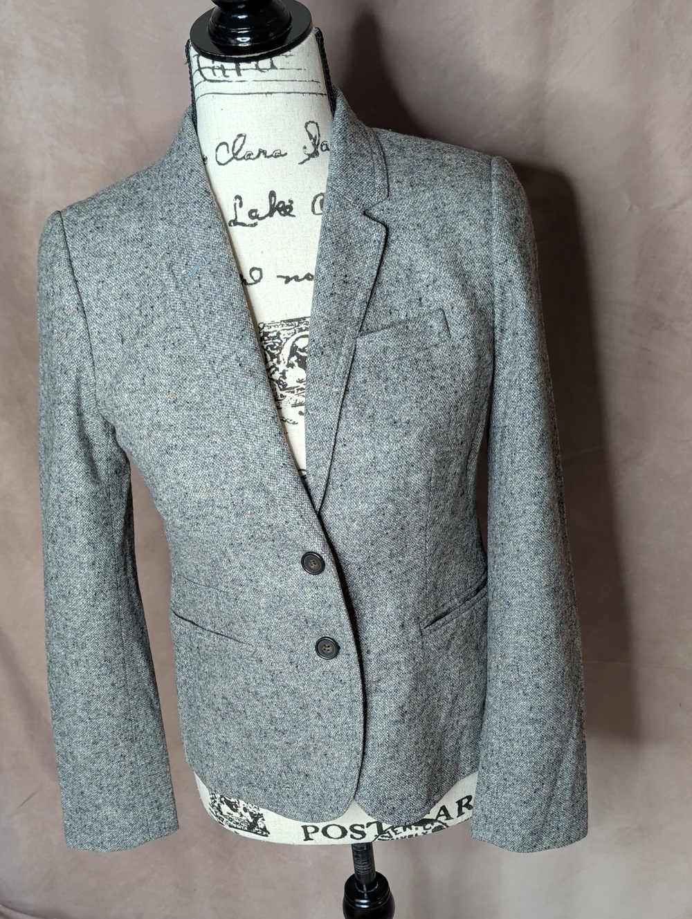 J. Crew Wool/Silk Blend 2 Button Blazer Grey Tweed Size 0